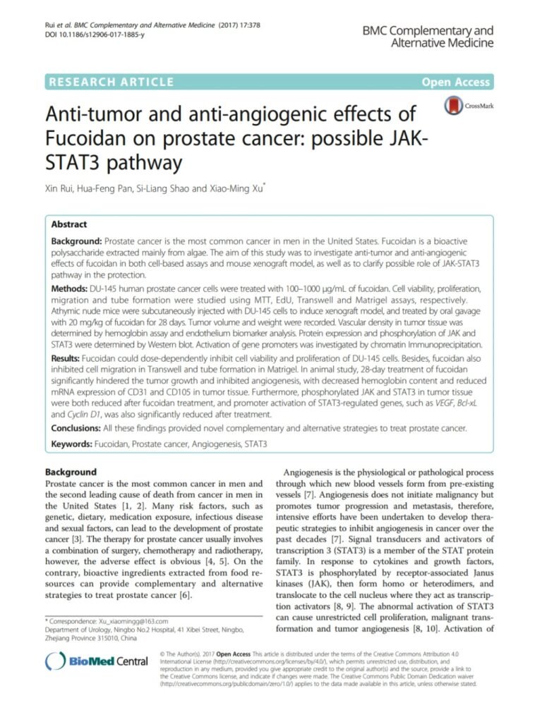Anti-tumor and anti-angiogenic effects of Fucoidan on prostate cancer: possible JAK-STAT3 pathway