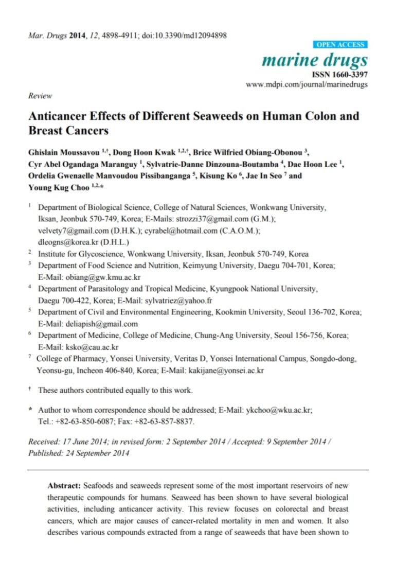Anticancer Effects of Different Seaweeds on Human Colon and Breast Cancers