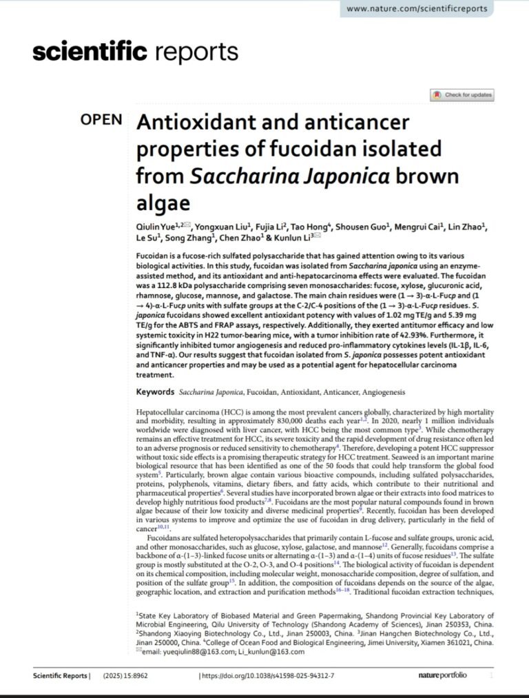 Antioxidant and anticancer properties of fucoidan isolated from Saccharina Japonica brown algae