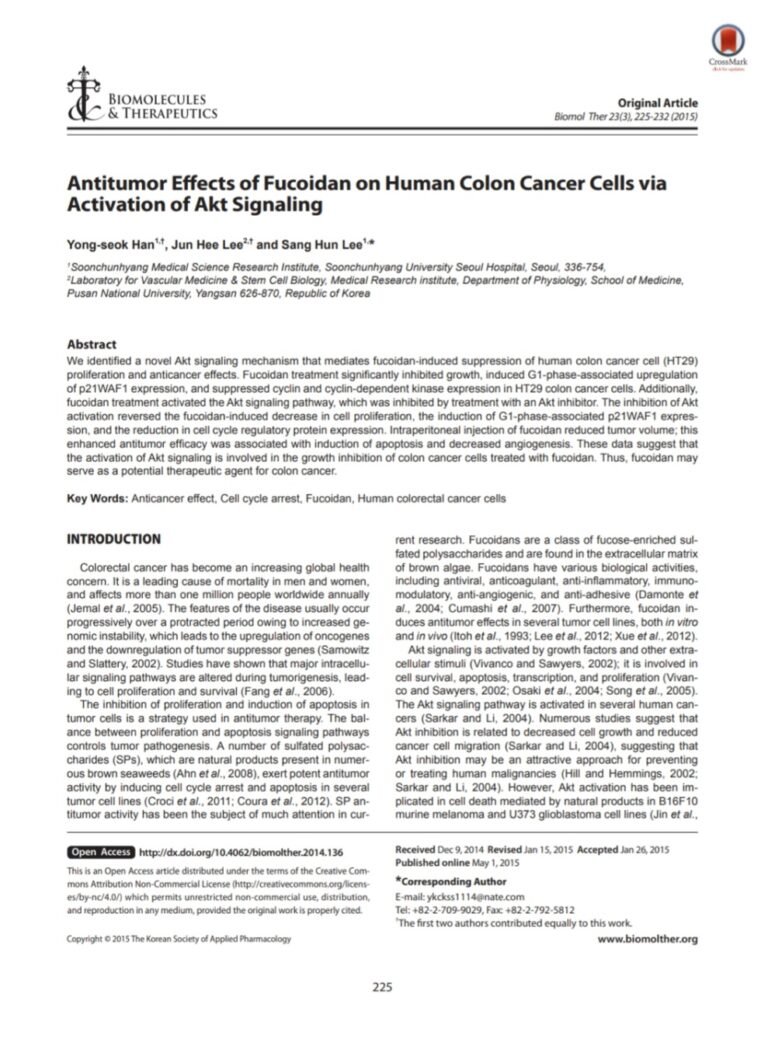 Antitumor Effects of Fucoidan on Human Colon Cancer Cells via Activation of Akt Signaling