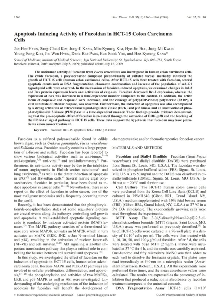 Apoptosis inducing activity of Fucoidan in HCT-15 Colon Carcinoma Cells