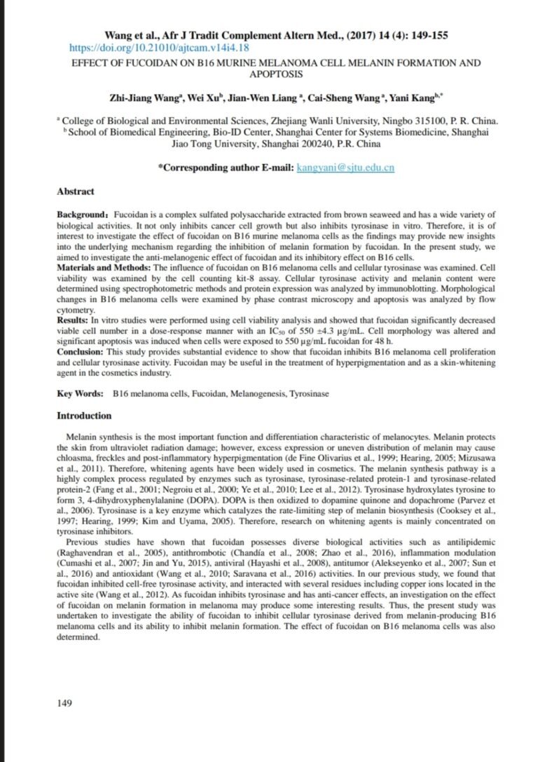 Effect of Fucoidan on B16 Murine Melanoma Cell Melanin Formation and Apoptosis