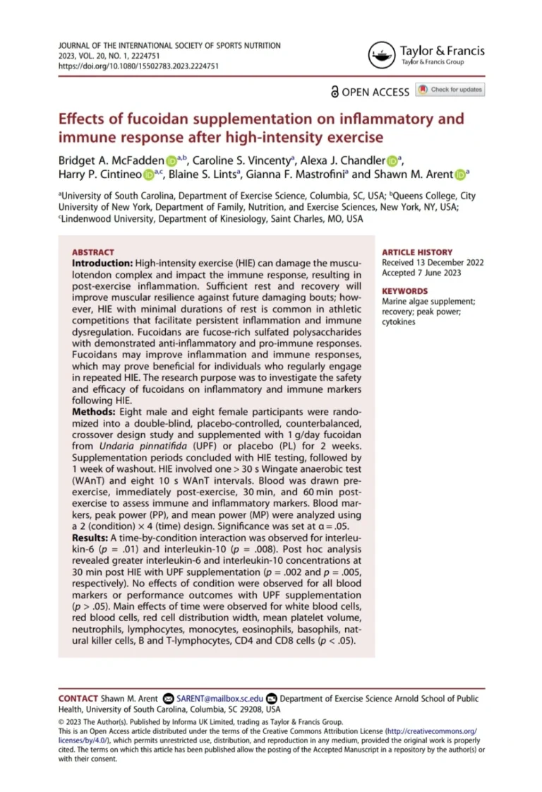 Effects of fucoidan supplementation on inflammatory and immune response after high-intensity exercise