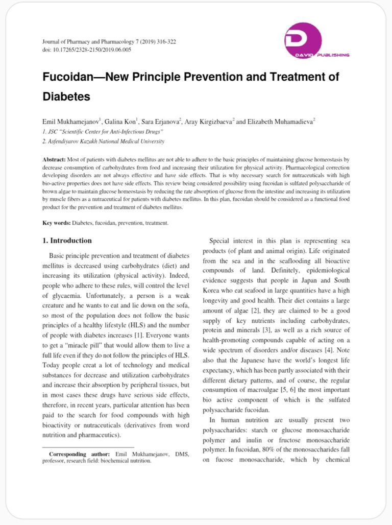Fucoidan – New Principle Prevention and Treatment for Diabetes