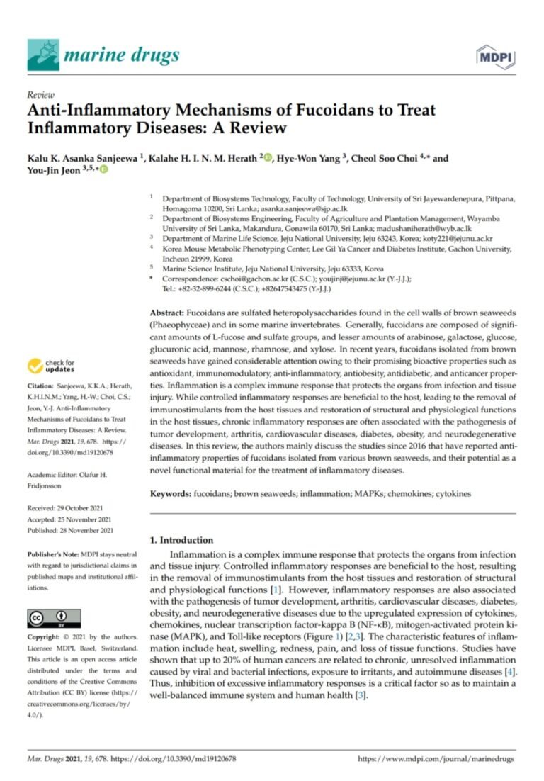 Anti-Inflammatory Mechanisms of Fucoidans to Treat Inflammatory Diseases: A Review (PMC8703547)