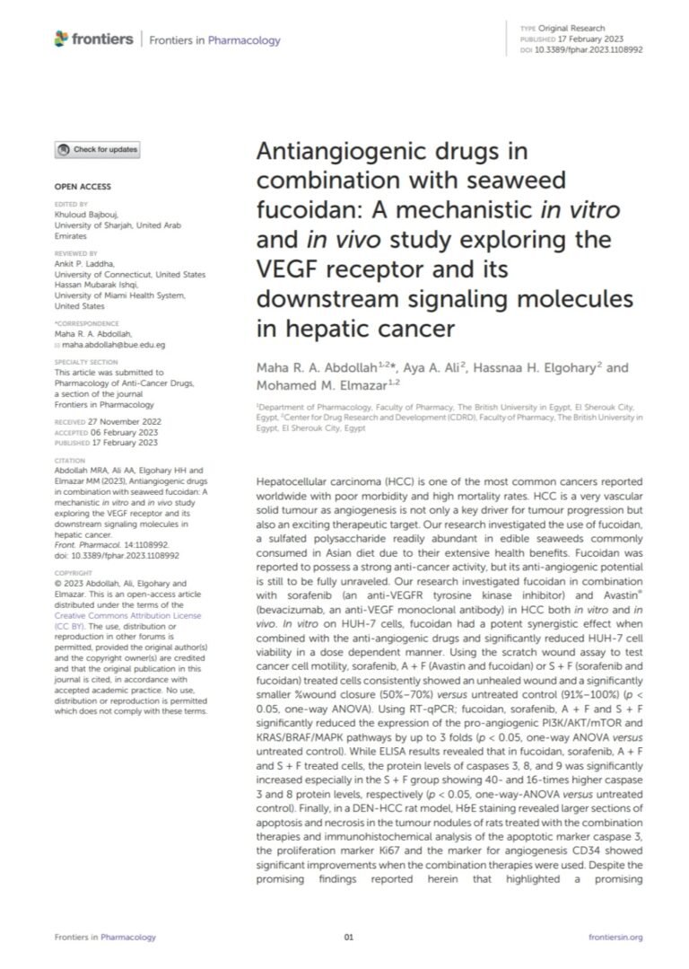 Antiangiogenic drugs in combination with seaweed fucoidan: A mechanistic in vitro and in vivo study