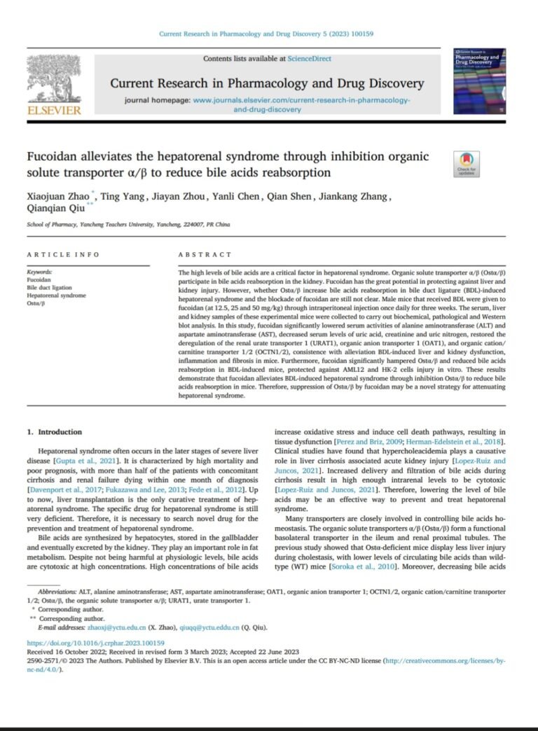 Fucoidan alleviates the hepatorenal syndrome through inhibition organic solute transporter α/β to reduce bile acids reabsorption